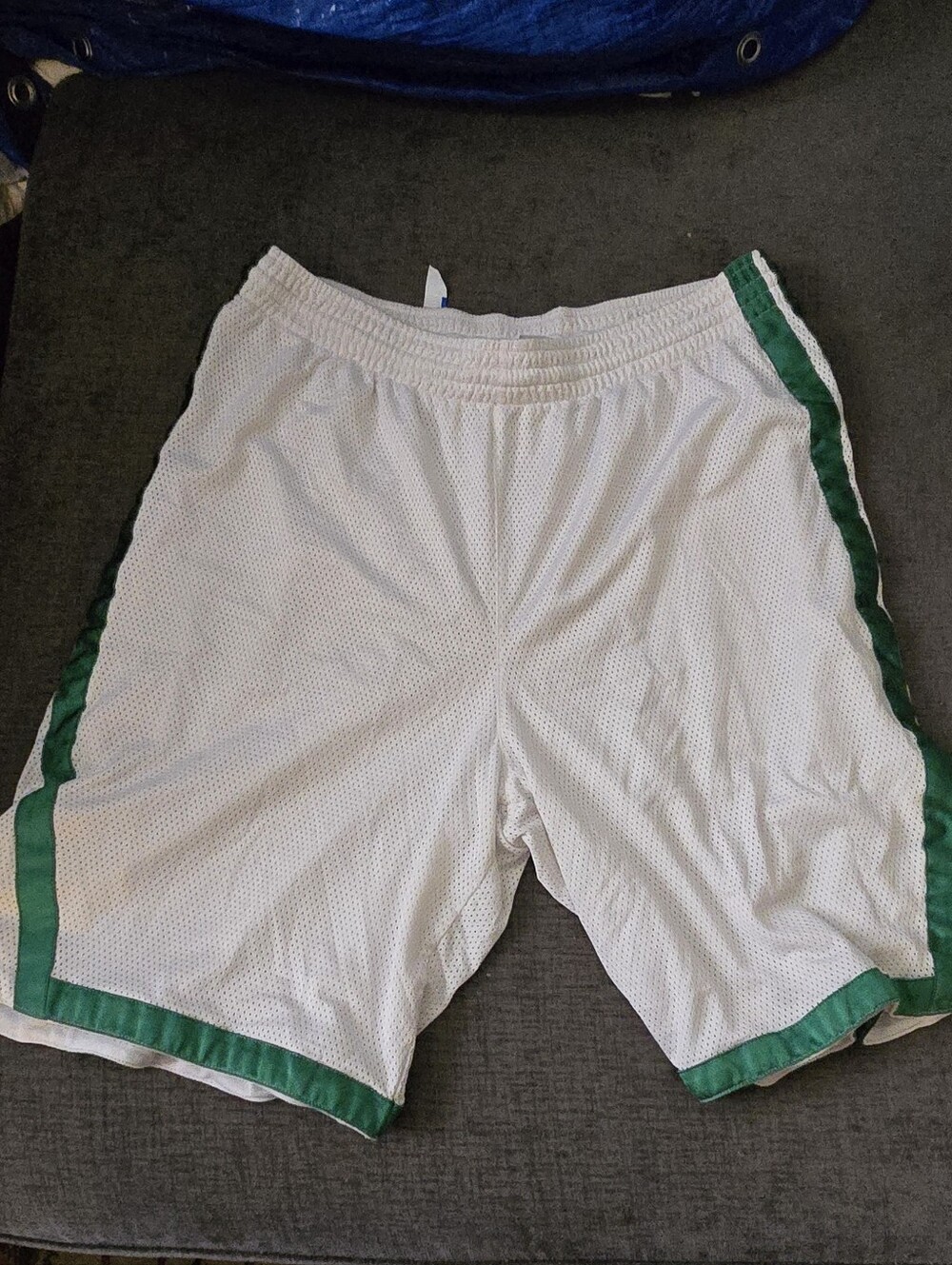 Nike White Mesh Athletic Shorts with Green Trim